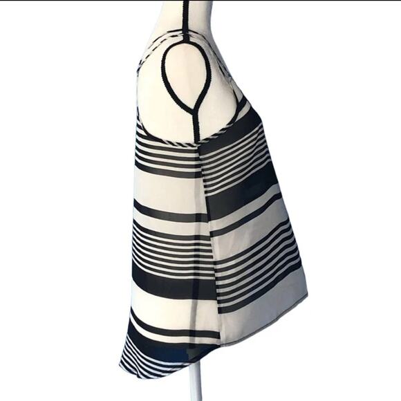 American Dream Sheer Tank Top Black and White Striped Size Small Double Strap - Picture 8 of 9